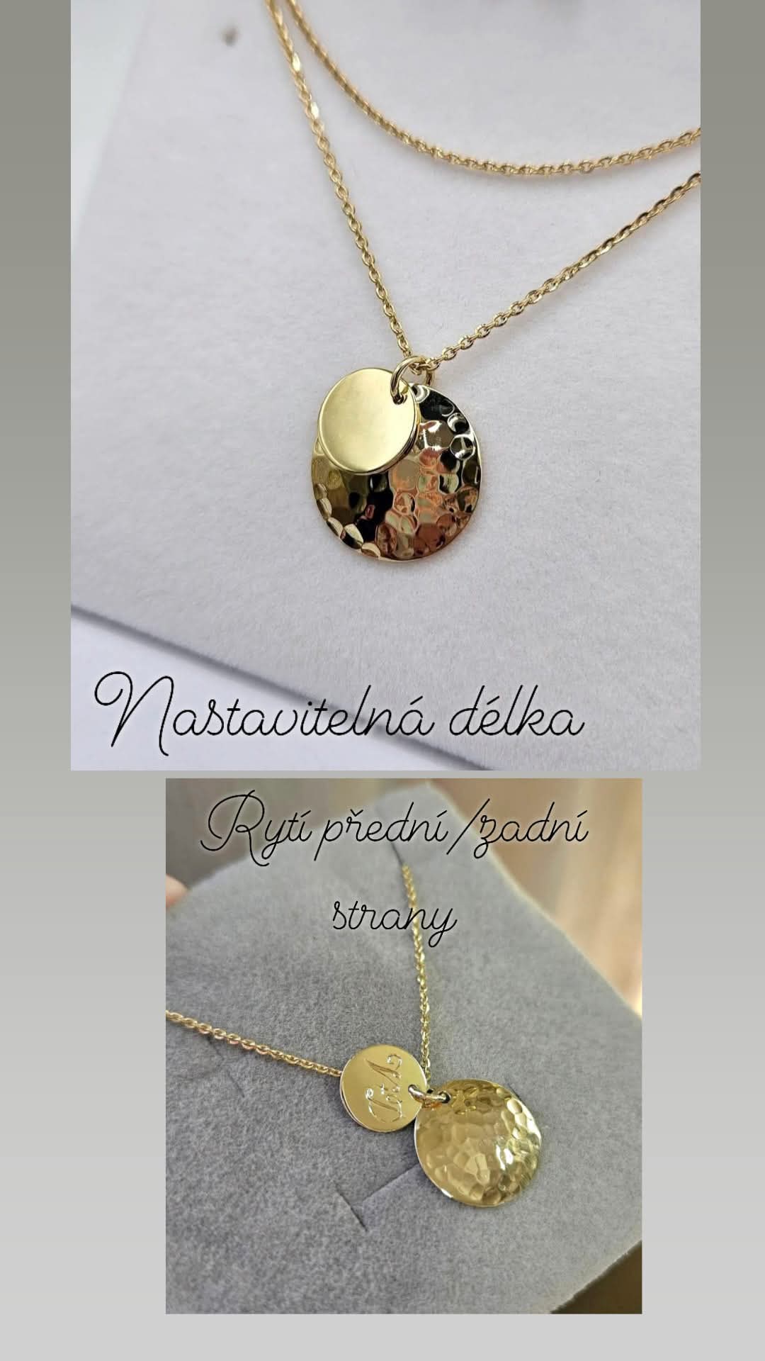 ZLATÝ NÁHRDELNÍK DVOJMEDAILON - RUČNÍ PRÁCE/MOŽNOST RYTÍ /42-45cm