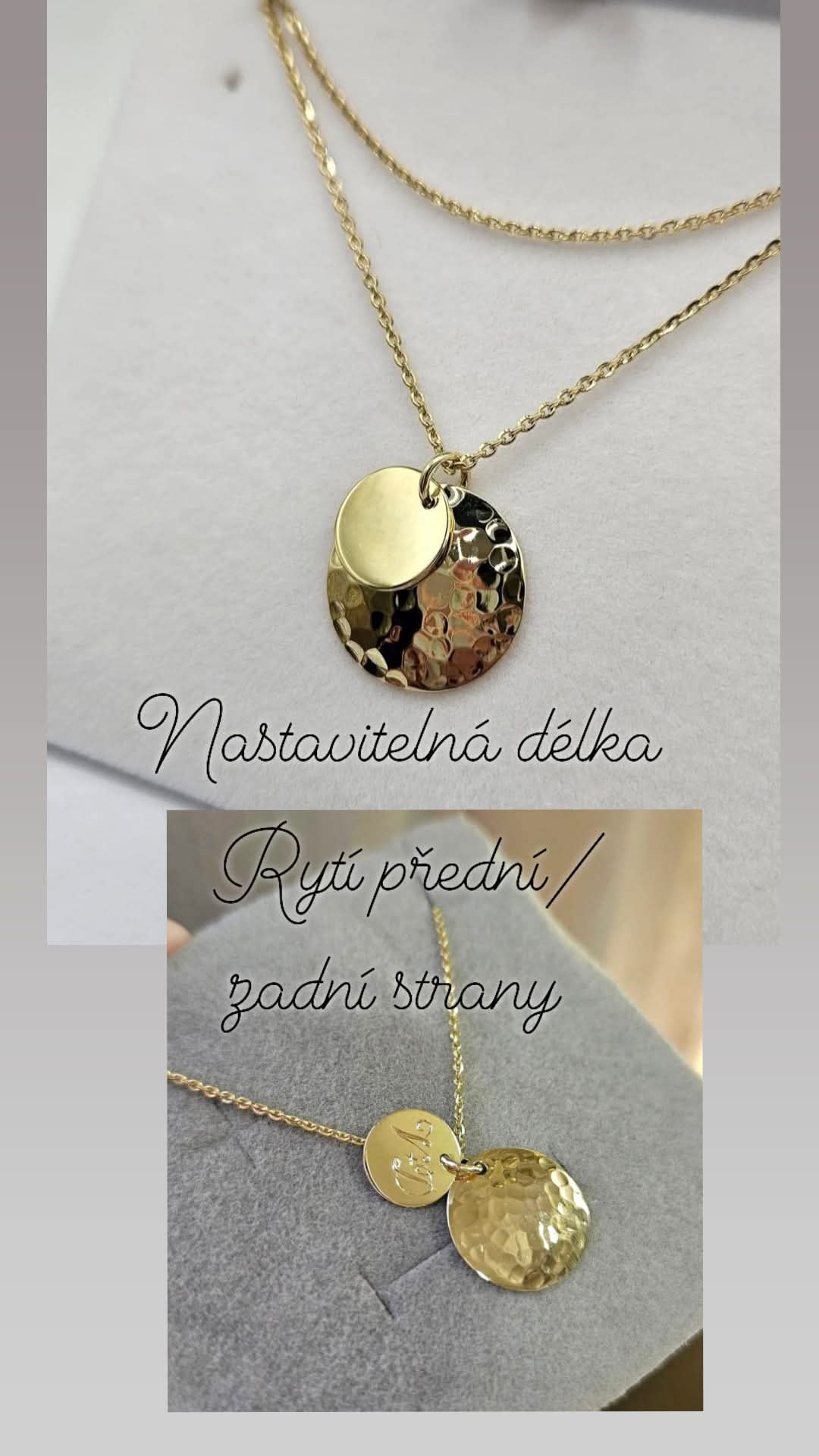 ZLATÝ NÁHRDELNÍK DVOJMEDAILON - RUČNÍ PRÁCE/MOŽNOST RYTÍ /50-55cm